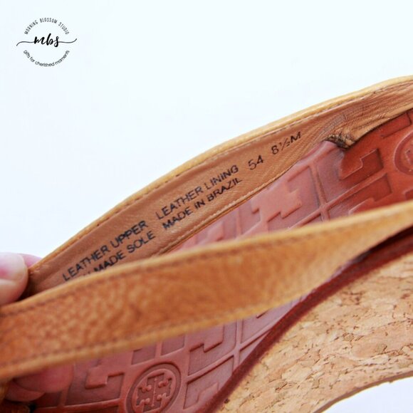 Tory Burch Thora Leather Cork Platform Wedge Sandals Tan Gold Women 8.5 - Picture 13 of 13